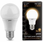 Лампа Gauss LED A60 7W E27 3000K 1/10/50