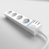 Веркель Розеточный блок 4-х местный +3 USB (белый)