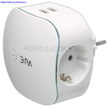 Тройник 3гн 220V + 2xUSB 2000mA, c/з, со шт белый SP-3e-USB-2A Эра (6/36)