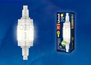 Лампа светодиодная LED-J78-6W/WW/R7s/CL PLZ06WH  теплый белый 1/10