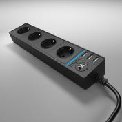 Веркель Розеточный блок 4-х местный +3 USB (черный)