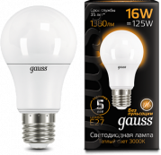 Лампа Gauss LED A60 16W E27 3000K 1/10/50