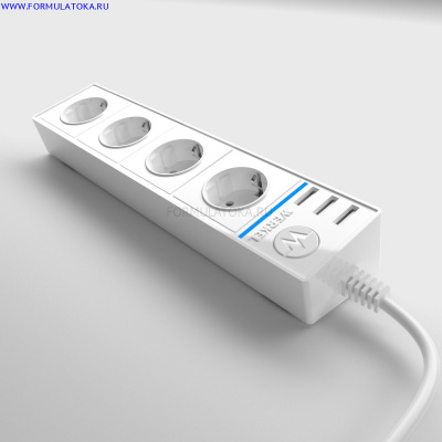Веркель Розеточный блок 4-х местный +3 USB (белый)
